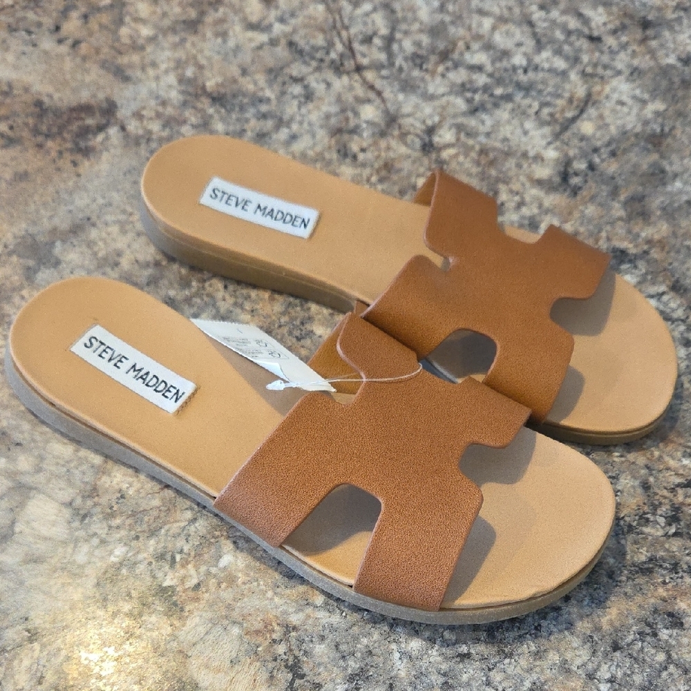 Steve Madden Size 6 NEW Tan Leather Slide Sandals - Picture 8 of 8